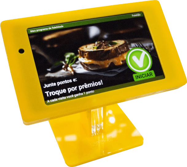 Tablet com o programa de fidelidade Fidelizi